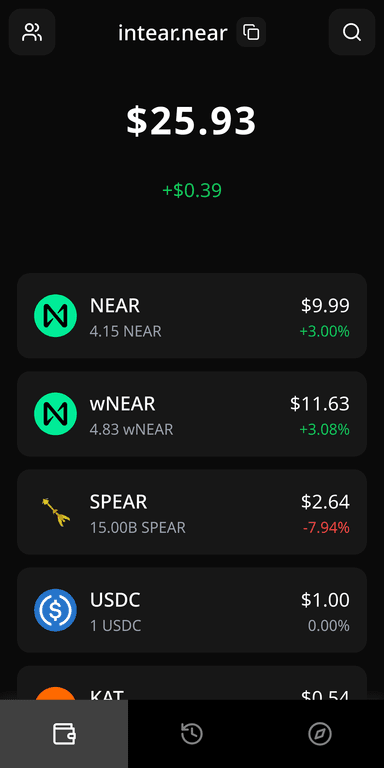 Intear Wallet Mobile Interface